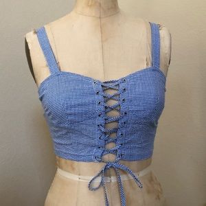 NWT Call Me Eden blue and white top